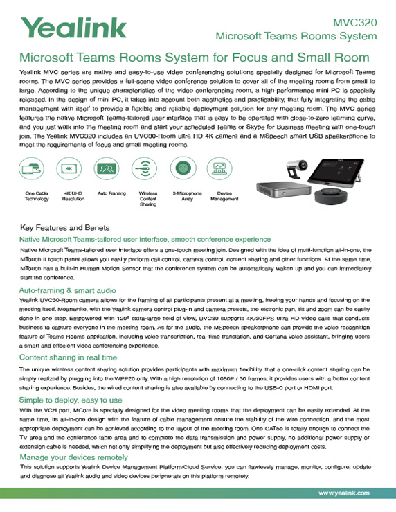 yealink mvc320 teams room datasheet