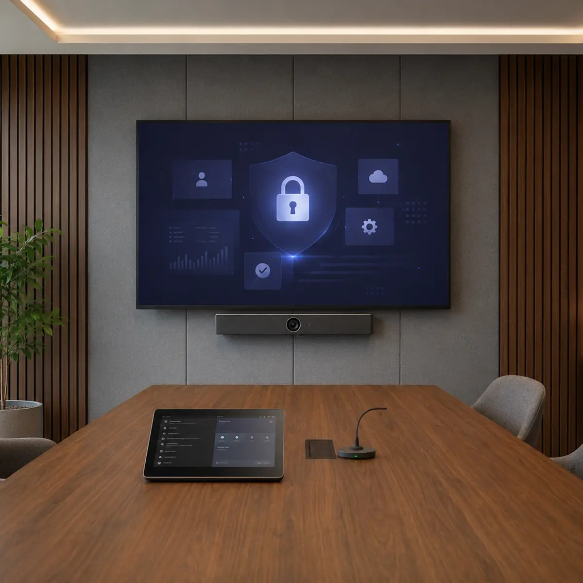 Veilige Microsoft Teams Rooms vergaderruimte met beveiligingsdashboard