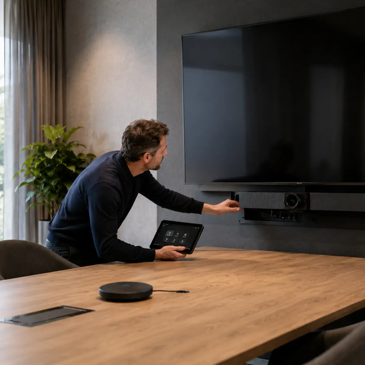 Hybride vergadering met Microsoft Teams Rooms in een moderne vergaderruimte